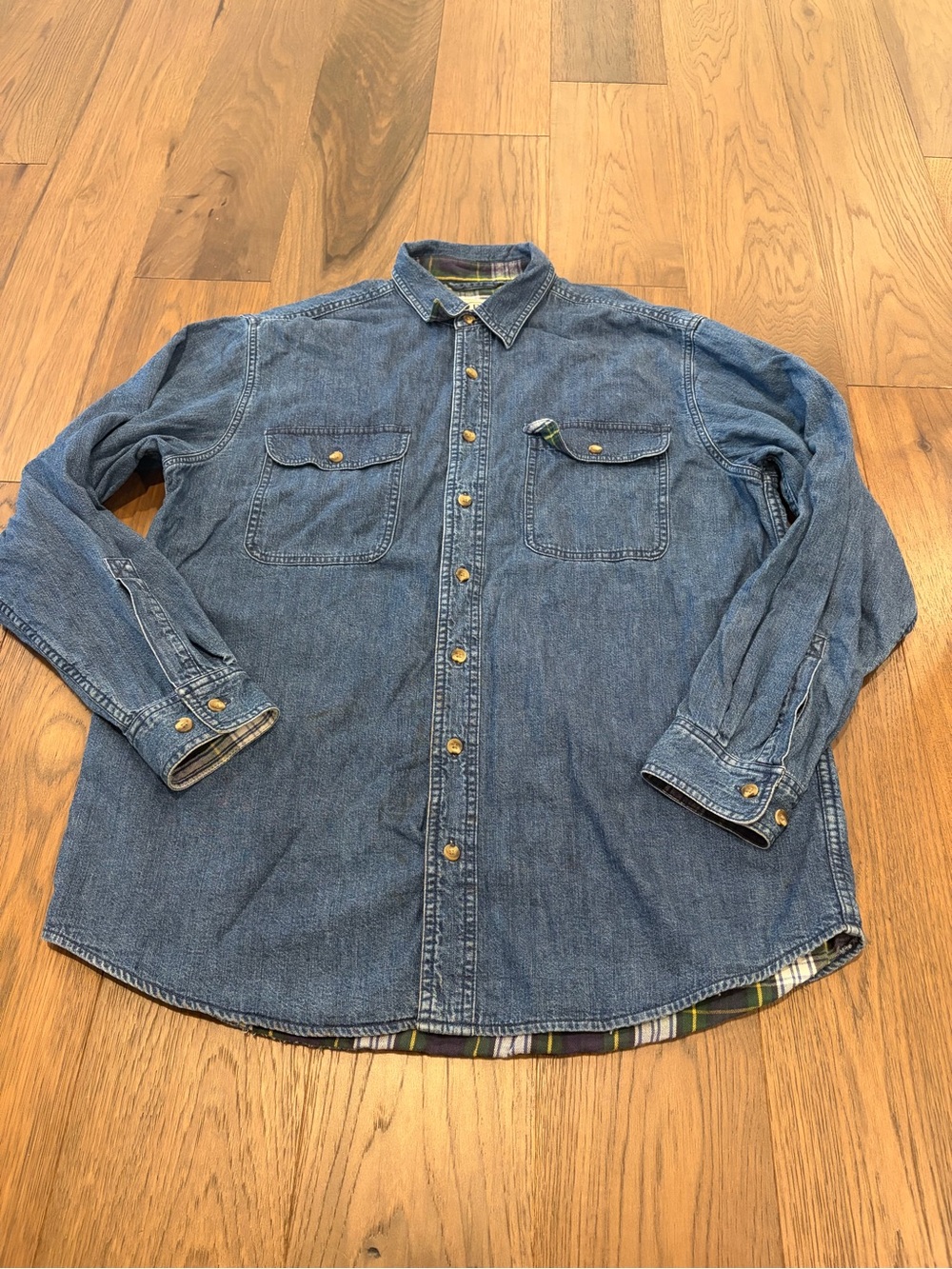 L.L. Bean Men’s Medium Regular Denim Shirt Flannel Lined Long Sleeve Blue